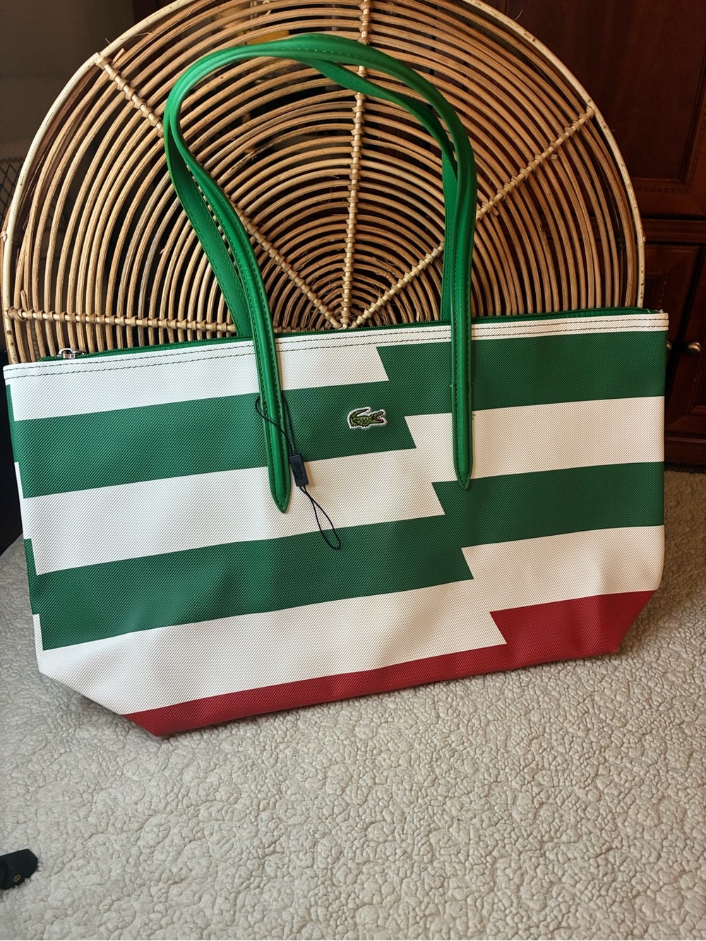 Green, White & Red Striped Tote